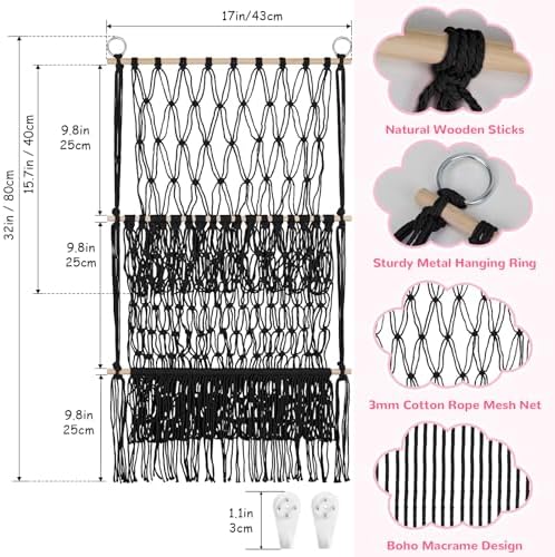 2 Tier Stuffed Animal Storage Net, Large Boho Stuffy Plushies Storage,Black - Image 3