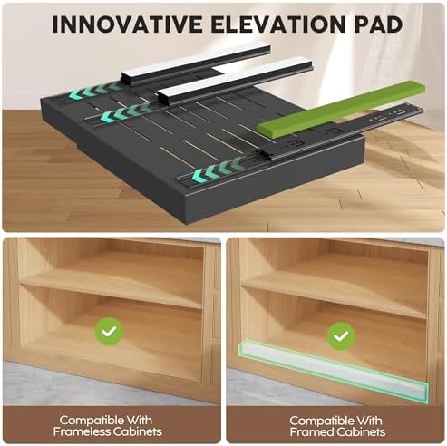 Seinloes 4 Pack Pull Out Cabinet Organizers 21" Deep With Raising Pad for Framed Cabinets, Expandable Width (15.2"-26.3") Slide Out Drawers Upgrade 3 Slide Rails, Roll Out Shelves Adhesive, Black - Image 2