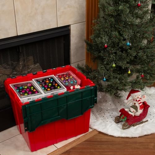 Akro-Mils 66497RDGRN 18 Gallon Plastic Stackable Storage KeepBox Tote Container with Hinged Attached Lid, 21-Inch L x 15-Inch W x 17-Inch H, Red/Green - Image 2