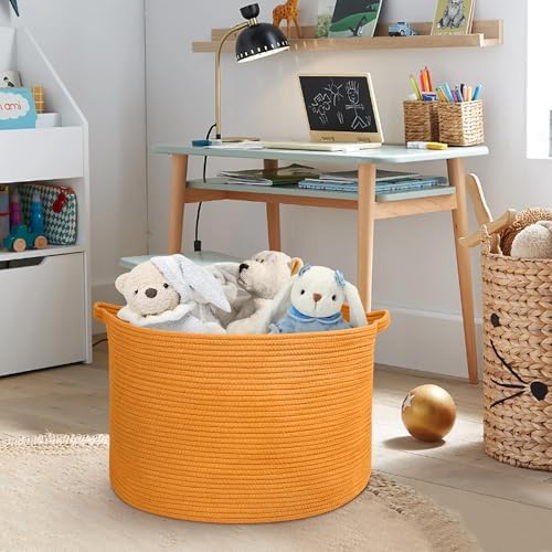 MEGASKET Extra Large Orange Basket, 22" X 22" X 14" Woven Cotton Rope Bins for Blankets, Baby Nursery Wicker Laundry Towel Basket, Kids Dog Toy Storage Box, Big Orange Living Room Decor Organizer - Image 4