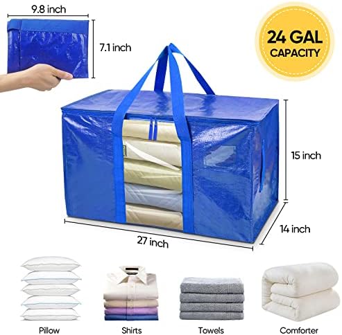 BALEINE 4-Pack Oversized Moving Bags with Reinforced Handles, Heavy-Duty Storage Tote Moving Supplies for Packaging, Camping (Blue w/Window, 4-Pack) - Image 2