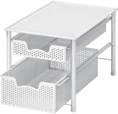 Simple Houseware Stackable 2 Tier Sliding Basket Organizer Drawer, White by SimpleHouseware