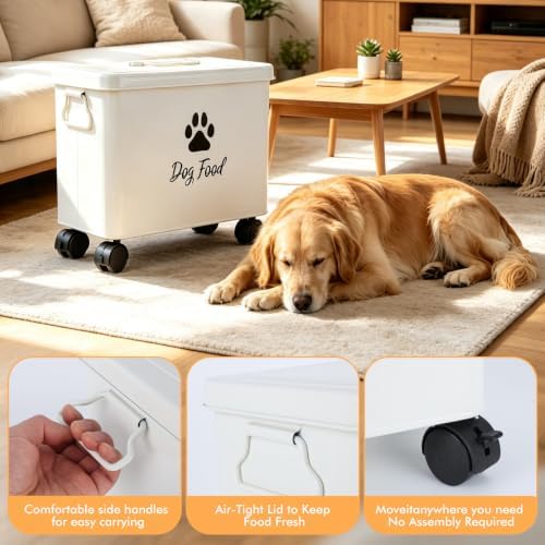 Metal Dog Food Storage Container With Lid 13lb, White Airtight Dog food Bin - Image 3