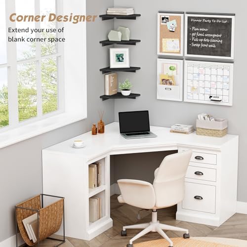 Forbena Black Corner Floating Shelves for Wall Set of 4, Small Rounded Corner Shelves Wall Mount for Bedroom Books, Mini Wood Hanging Corner Shelf for Bathroom Decor, Living Room, Small Spaces - Image 4