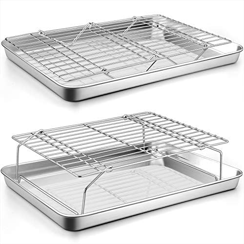 P&P CHEF 16 Inch Baking Sheet with Rack Set, Pans with Stackable Racks by PPCHEF