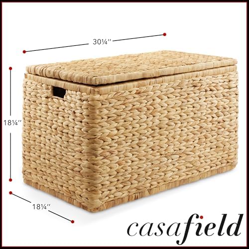Casafield 30" Storage Chest with Lid, Handles, and Safety Hinge - Natural, Water Hyacinth Wicker Storage Trunk for Entry Way, Living Room, Bedroom - Image 7