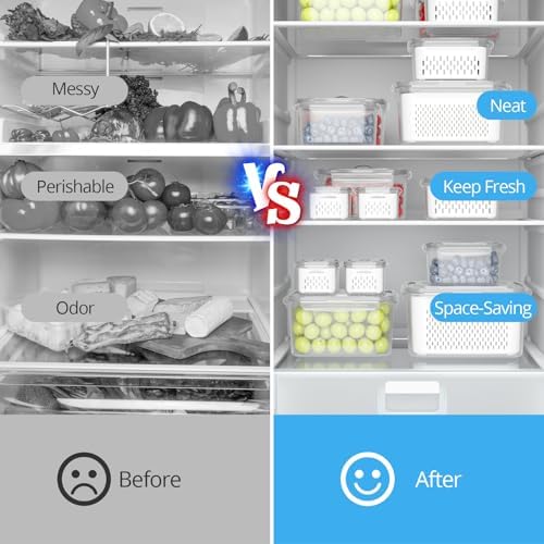 damynuo 5 Pack Fruit Storage Containers for Fridge with Colander, Vent, Lid - Image 7