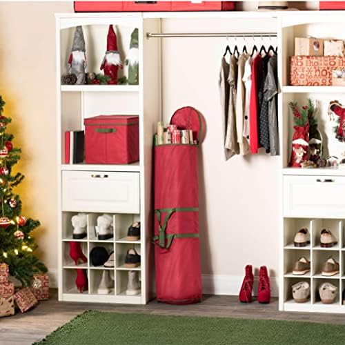 ZOBER Round Christmas Gift Wrapping Paper Organizer Storage - 40 Inch Gift Wrap Storage Containers - Wrapping Paper Holder, Waterproof, Fits 25 Standard Rolls - Red - Image 3