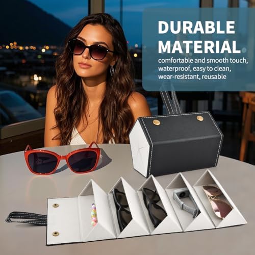 5 Slots Travel Sunglasses Organizer Holder, Foldable Travel Sunglass Case - Image 6