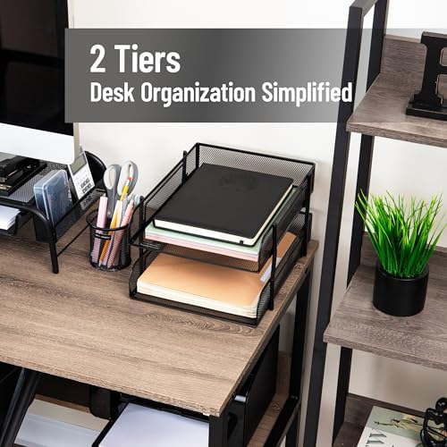 Mind Reader Stackable Paper Tray, Desktop Organizer, File Storage, Office, Metal Mesh, 2 Pcs, Black - Image 2