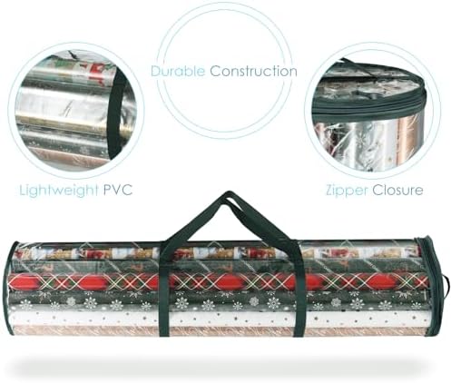 Hearth & Harbor Wrapping Paper Storage Container - Clear Wrapping Paper Holder Fits Up To 14 Rolls of 40" - Tear Proof Gift Wrapping Organizer Storage - Premium Christmas Storage Bag For Easy Carrying - Image 2