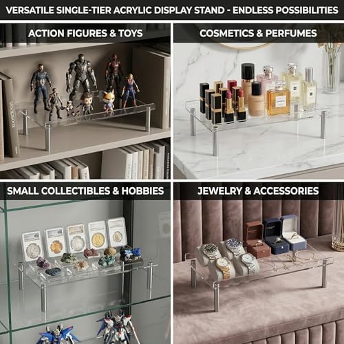 2 Pack Clear Acrylic Riser, Display Stand, Large Transparent Monitor Riser Stand Acrylic Shelf with Non-Slip Feet, Desktop Organizer for Collectibles, Figurines, Cosmetics, Multifunctional Stand - Image 4