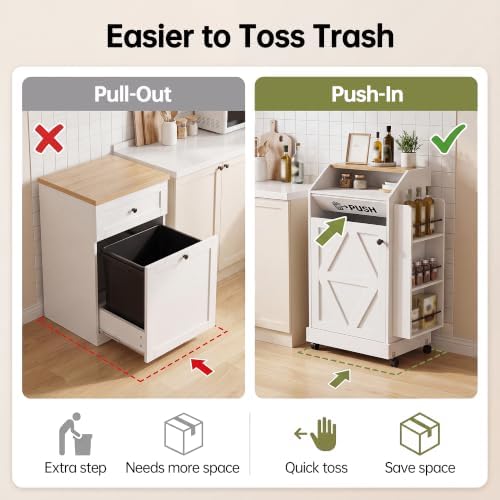 YESHOMY 13 Gallon Kitchen Trash Can Cabinet with Push Door (White) - Image 3