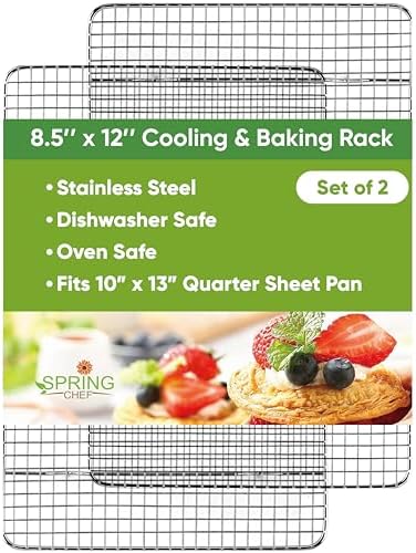 Spring Chef 8.5" x 12" Stainless Steel Cooling Rack for Baking, Set of 2 by SpringChef