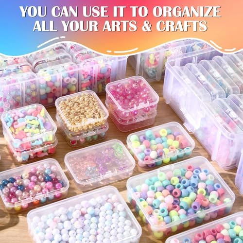 VTG Bead Organizer Box, 56 Pcs Small Plastic Containers with Lids and 3-Tier Stackable Storage Box, Clear Organizers for Jewelry Toys Craft Storage - Image 6