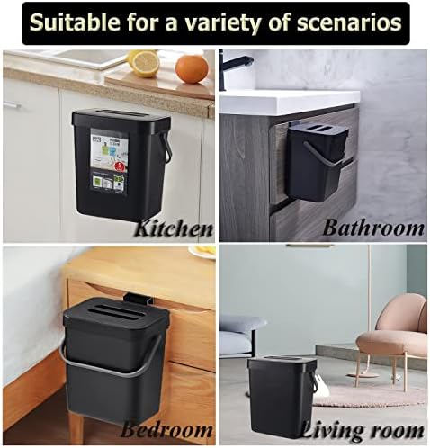 Small Trash Can with Lid Mini Kitchen Hanging Trash Can Tightly Sealed Odor Free, Small Countertop Compost Bin for Scraps from Daily Cooking, Mountable Trash Bin for Kitchen Counter, 5L/1.3 Black - Image 5