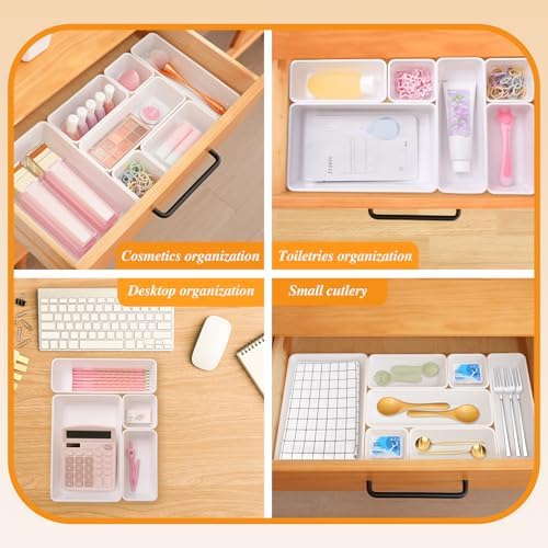 Kitchen Desk Drawer Organizers Storage for Office, Small Acrylic Vanity Trays Makeup for Drawer Bathroom Plastic Make up Organizers 25 Pcs White - Image 5