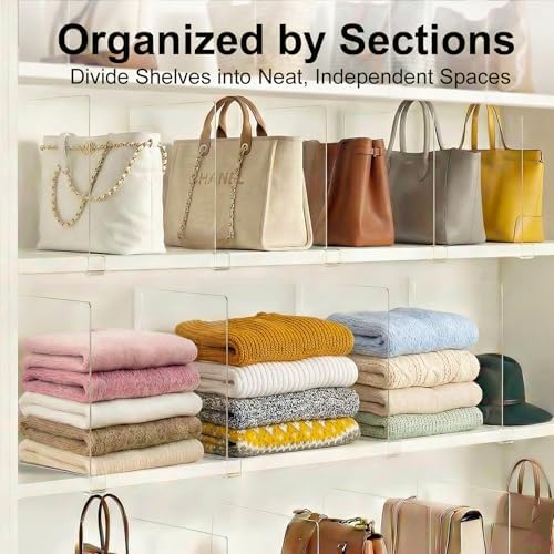 Purse Organizer for Closet Shelf Dividers: 11-inch Tall (Higher Version) Adjustable Clear Acrylic Bag Storage Organizer for Handbags, Sweaters, Towels, Jeans and Shoes on Wood Shelves 8-Pack - Image 4