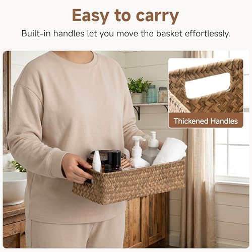 StorageWorks Wicker Seagrass Baskets, Toilet Basket Tank Topper, Brown - Image 3