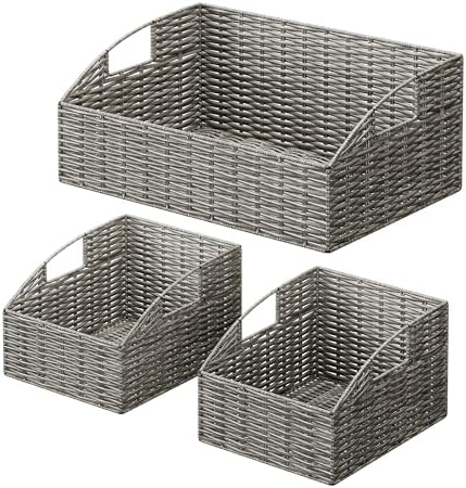 Pantry Baskets Organization, Wicker Storage Bin Shelf Grey by Ollieroo