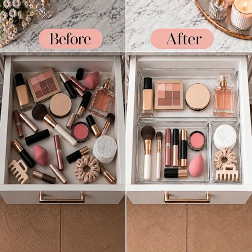 10 Pack Large Clear Drawer Organizer Trays, 3 Sizes, Non-Slip - Image 3