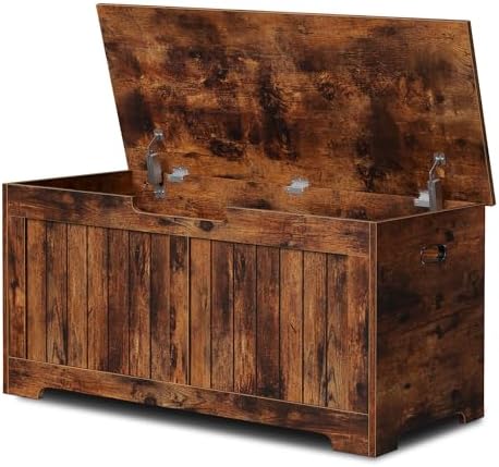 SUPER DEAL Storage Chest, 39 inches Chest Box Organizer with 2 Safety Hinges, Wooden Entryway Shoe Organizer Storage Bench, Rustic Brown by Superdeal