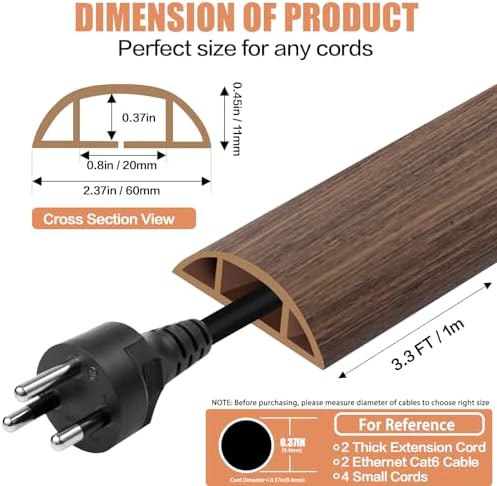 Floor Cord Cover Cable Cavity Self Adhesive Cord Hider Floor Floor Cable Management Power Cord Protector Floor Electric Cord Covers for Offices, Gym, Exhibitions (Misty Brown Wood, 2.36" x 3.3') - Image 2