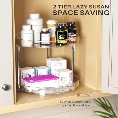 2 Pack 2 Tier Lazy Susan Turntable Organizer, Clear Rotating Lazy Susan - Image 2