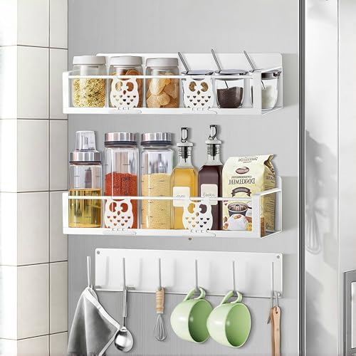 Magnetic Spice Rack,Magnetic Shelf for Fridge,Spice Organizer,Fridge Organizer,Kitchen Storage Organization with Magnetic Hooks,Owl Home Decor(White) by HCBaoXGui