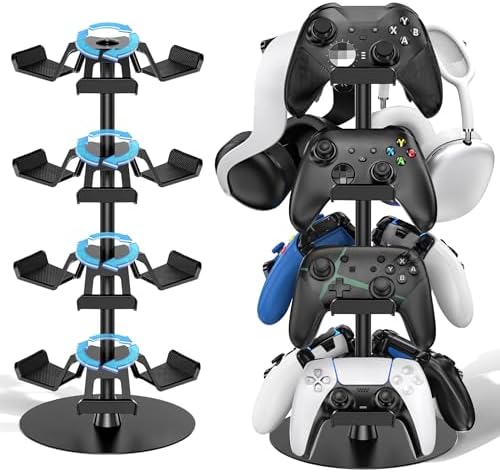 Headset Stand 4 Tiers for Desk, Rotatable Gaming Controller Stand for PS5/PS4/Xbox/Switch2/PS Portal/Phone, Universal PC Gamer Gift Accessory Controller/Headphone Holder for 12 Packs Controller by KOSKER