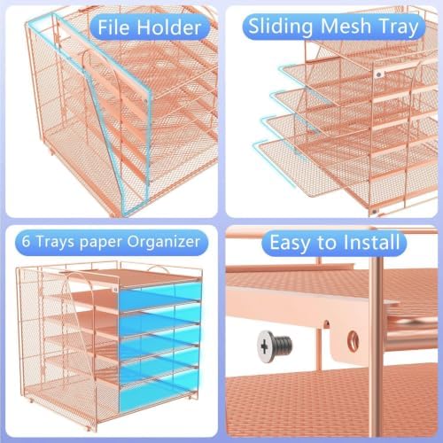 gianotter 6-Tier Paper Organizer With Magazine Holder (Rose Gold, 6-Tier) - Image 3