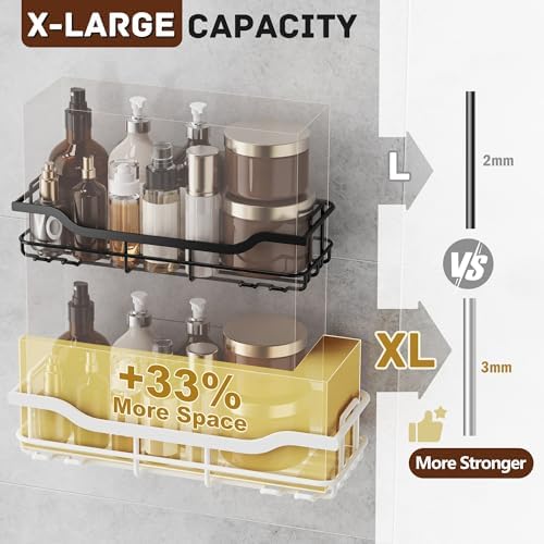OMAIRA 3-Pack Shower Caddy with Soap Holder, Adhesive Rustproof No-drill Strudy Loading Inside Shower Organizer Shelves Rack Storage Bathroom Organization for Smooth Wall Glass Tile, White (XX-Large) - Image 3