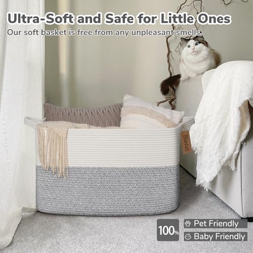 Goodpick 75L Extra Large Woven Rope Blanket Basket, Rectangle, Light Gray - Image 5
