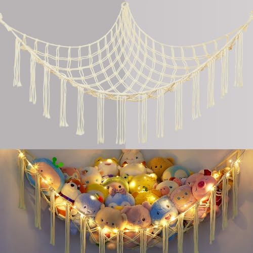 Basumee Stuffed Animals Hammock with LED Light Corner Net, Girls Room Decor by Basumee