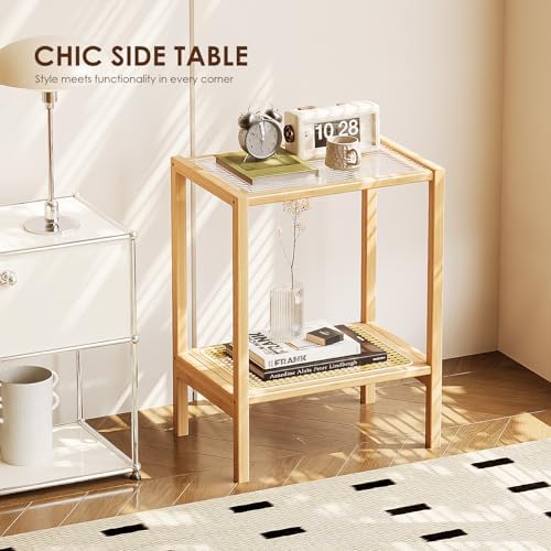 Bamworld Side Table Nature Rattan End Table 2-Tier with Storage Boho - Image 5