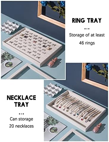 Coward Set of 5 Stackable Jewelry Organizer Tray Necklace Earring Box Storage Ring Bracelet Display Holder (beige(ring+necklace+12girds+24girds+The glass lid)) - Image 4