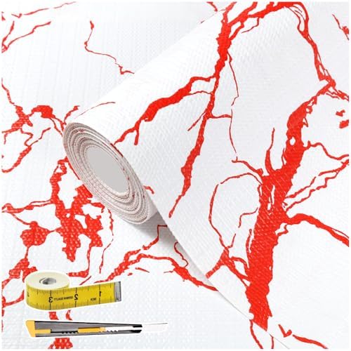 Red Marble Pattern Shelf Liner, Non-Adhesive Non-Slip Thickened by Kimhan