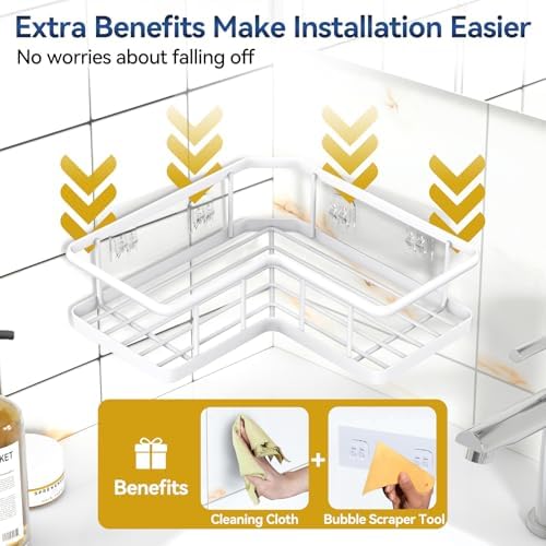 YASONIC Corner Shower Caddy Adhesive, 100% Rustproof Shower Organizer with Soap and Troothbrush Holder, No Drill Shower Shelf for Inside Shower, Wall-Mounted Shower Storage for Homes (5 Pack, White) - Image 6
