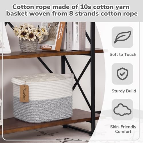 Goodpick Woven Rope Storage Basket for Shelves, Rectangle, Light Gray - Image 5