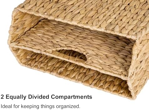StorageWorks Hand-Woven Divided Magazine Basket, Rattan Magazine Holder, Natural Wicker Magazine Rack for Bathroom, Office, Water Hyacinth, 1 Pack - Image 2