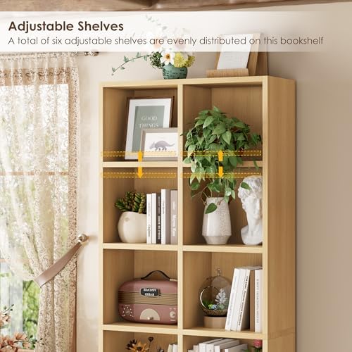 FOTOSOK Wood Bookshelf 7-Tier Narrow Bookshelf Tall CD Media Tower Rack - Image 6