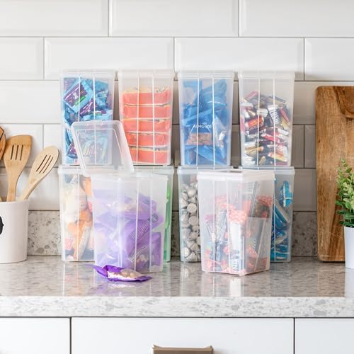 IRIS USA Vertical Plastic Flip Top Storage Containers Bins with Lids for Pantry, Home, Office, Organization, Medium, Stackable Hinged Organizer with Latches, Clear, 10 Pack - Image 3
