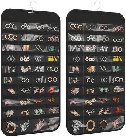 Hanging Jewelry Organizer 80-Pocket Double-Sided Storage, 1-Pack, Black by DonYeco
