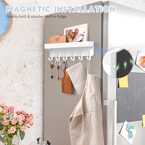 Magnetic Key Holder, Wall Mount Key Rack with Shelf, 9.65 in, White - Image 2