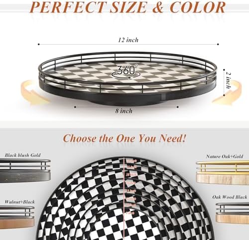 AMH 12 Inch Black and White Checkerboard Lazy Susan with Oak Wood Base - Image 6