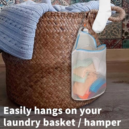 5Pcs Hanging Laundry Bags for Socks with S Hooks,12 X 10 inch 5 Color Mesh Laundry Bags for Washing Machine - Image 2
