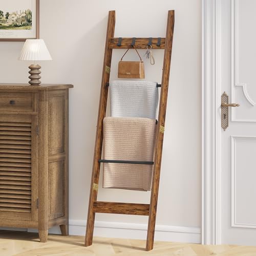 Hzuaneri Blanket Ladder Decorative Quilt Rack with 4 Removable Hooks - Image 3