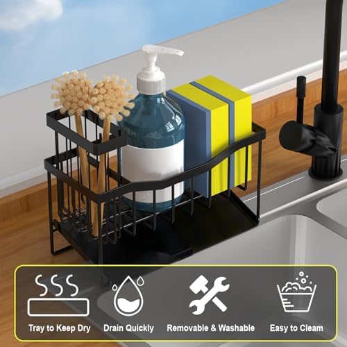 Fssvcd Maifan Sink Caddy Sponge Holder for Kitchen with Brush Holder and Stainless Steel Self Drain Tray, Rustproof Kitchen Sink Organizer for Sponge, Soap Dispenser Storage Accessories - Image 3