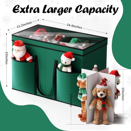 Christmas Figurine Storage Box & Nutcracker Storage Containers with Visible Lid and Dividers, Keeps 8 15"-Figurine Collectibles, Xmas Holiday Decoration Storage Bag, 600D Oxford / Tear-Proof, Green - Image 4