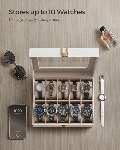 SONGMICS Watch Box, 10-Slot Watch Case with Large Glass Lid - Image 4